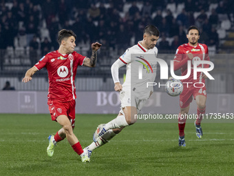 Alvaro Morata plays during the Serie A match between AC Monza and AC Milan at U-Power Stadium in Monza, Italy, on November 2, 2024 (