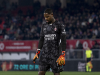 Mike Maignan plays during the Serie A match between AC Monza and AC Milan at U-Power Stadium in Monza, Italy, on November 2, 2024. (