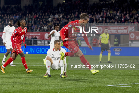 Daniel Maldini plays during the Serie A match between AC Monza and AC Milan at U-Power Stadium in Monza, Italy, on November 2, 2024. 