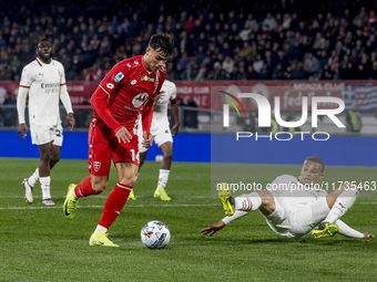 Daniel Maldini plays during the Serie A match between AC Monza and AC Milan at U-Power Stadium in Monza, Italy, on November 2, 2024. (