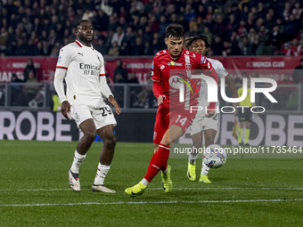 Daniel Maldini plays during the Serie A match between AC Monza and AC Milan at U-Power Stadium in Monza, Italy, on November 2, 2024. (