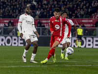 Daniel Maldini plays during the Serie A match between AC Monza and AC Milan at U-Power Stadium in Monza, Italy, on November 2, 2024. (