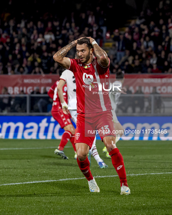 Pedro Pereira plays during the Serie A match between AC Monza and AC Milan at U-Power Stadium in Monza, Italy, on November 2, 2024. 