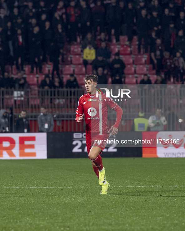 Daniel Maldini plays during the Serie A match between AC Monza and AC Milan at U-Power Stadium in Monza, Italy, on November 2, 2024. 