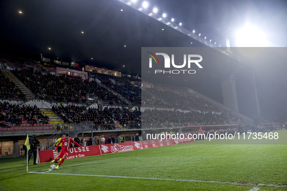 Daniel Maldini plays during the Serie A match between AC Monza and AC Milan at U-Power Stadium in Monza, Italy, on November 2, 2024. 