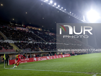 Daniel Maldini plays during the Serie A match between AC Monza and AC Milan at U-Power Stadium in Monza, Italy, on November 2, 2024. (