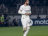 Theo Hernandez plays during the Serie A match between AC Monza and AC Milan at U-Power Stadium in Monza, Italy, on November 2, 2024. (