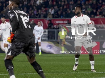 Youssouf Fofana plays during the Serie A match between AC Monza and AC Milan at U-Power Stadium in Monza, Italy, on November 2, 2024. (