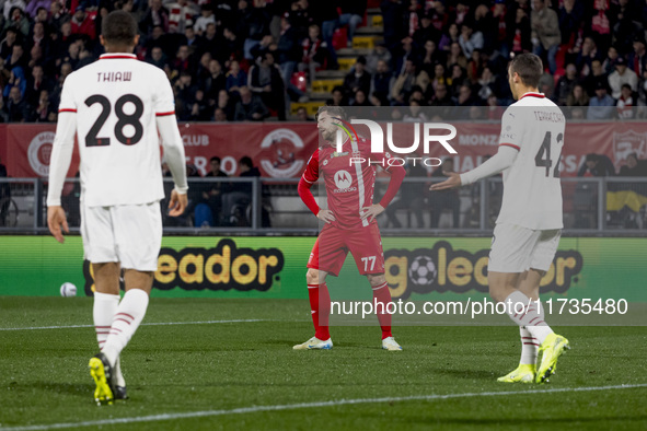 Georgios Kyriakopoulos plays during the Serie A match between AC Monza and AC Milan at U-Power Stadium in Monza, Italy, on November 2, 2024....