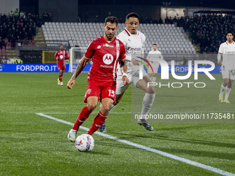 Pedro Pereira plays during the Serie A match between AC Monza and AC Milan at U-Power Stadium in Monza, Italy, on November 2, 2024. (