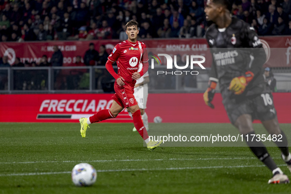 Daniel Maldini plays during the Serie A match between AC Monza and AC Milan at U-Power Stadium in Monza, Italy, on November 2, 2024. 