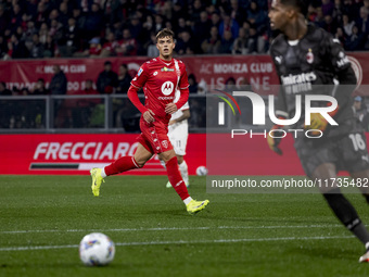 Daniel Maldini plays during the Serie A match between AC Monza and AC Milan at U-Power Stadium in Monza, Italy, on November 2, 2024. (