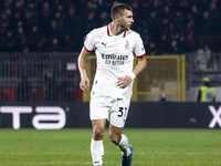 Strahinja Pavlovic plays during the Serie A match between AC Monza and AC Milan at U-Power Stadium in Monza, Italy, on November 2, 2024. (