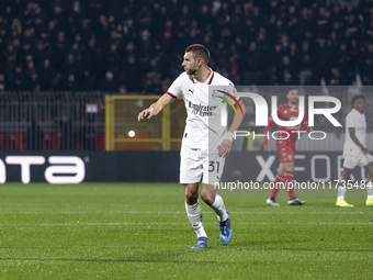 Strahinja Pavlovic plays during the Serie A match between AC Monza and AC Milan at U-Power Stadium in Monza, Italy, on November 2, 2024. (