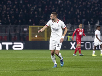 Strahinja Pavlovic plays during the Serie A match between AC Monza and AC Milan at U-Power Stadium in Monza, Italy, on November 2, 2024. (