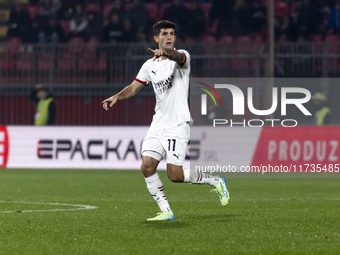 Christian Pulisic plays during the Serie A match between AC Monza and AC Milan at U-Power Stadium in Monza, Italy, on November 2, 2024. (