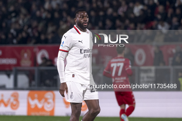 Youssouf Fofana plays during the Serie A match between AC Monza and AC Milan at U-Power Stadium in Monza, Italy, on November 2, 2024. 