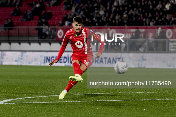 Daniel Maldini plays during the Serie A match between AC Monza and AC Milan at U-Power Stadium in Monza, Italy, on November 2, 2024. 