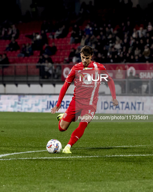 Daniel Maldini plays during the Serie A match between AC Monza and AC Milan at U-Power Stadium in Monza, Italy, on November 2, 2024. 