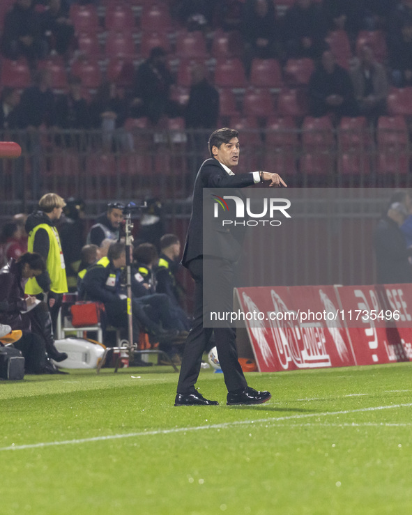 Paulo Fonseca participates in the Serie A match between AC Monza and AC Milan at U-Power Stadium in Monza, Italy, on November 2, 2024. 