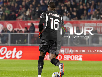 Mike Maignan plays during the Serie A match between AC Monza and AC Milan at U-Power Stadium in Monza, Italy, on November 2, 2024. (