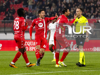 Andrea Carboni and Armando Izzo are in action during the Serie A match between AC Monza and AC Milan at U-Power Stadium in Monza, Italy, on...