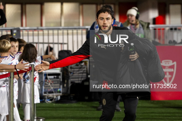 Davide Calabria is in action during the Serie A match between AC Monza and AC Milan at U-Power Stadium in Monza, Italy, on November 2, 2024....