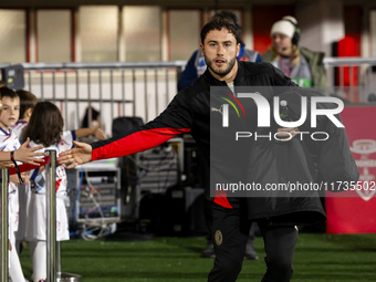 Davide Calabria is in action during the Serie A match between AC Monza and AC Milan at U-Power Stadium in Monza, Italy, on November 2, 2024....