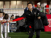 Davide Calabria is in action during the Serie A match between AC Monza and AC Milan at U-Power Stadium in Monza, Italy, on November 2, 2024....