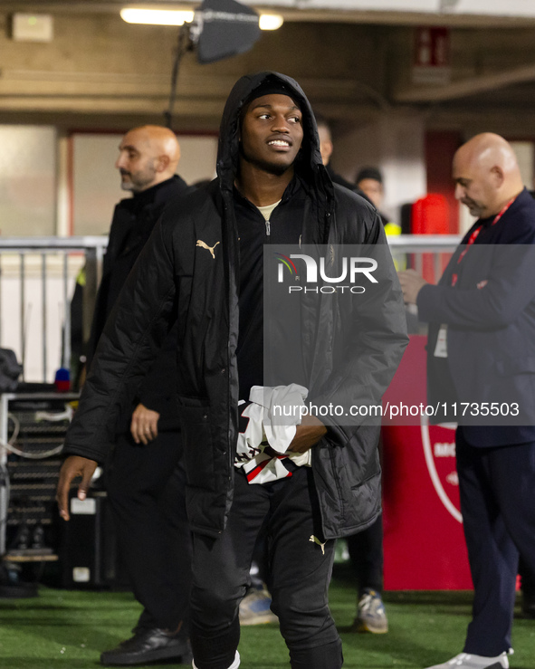 Rafael Leao plays during the Serie A match between AC Monza and AC Milan at U-Power Stadium in Monza, Italy, on November 2, 2024. 