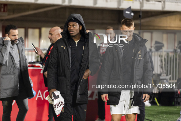 Rafael Leao plays during the Serie A match between AC Monza and AC Milan at U-Power Stadium in Monza, Italy, on November 2, 2024. 