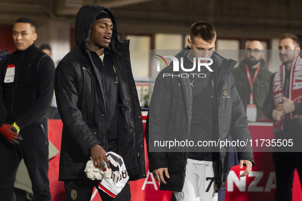 Rafael Leao plays during the Serie A match between AC Monza and AC Milan at U-Power Stadium in Monza, Italy, on November 2, 2024. 