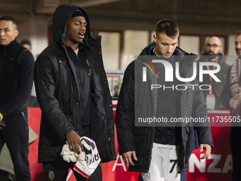 Rafael Leao plays during the Serie A match between AC Monza and AC Milan at U-Power Stadium in Monza, Italy, on November 2, 2024. (