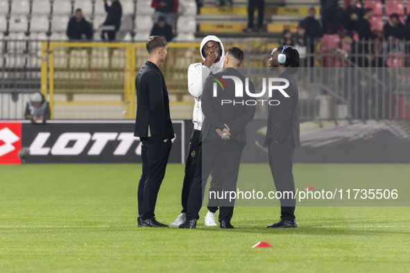 Rafael Leao and Daniel Maldini play during the Serie A match between AC Monza and AC Milan at U-Power Stadium in Monza, Italy, on November 2...