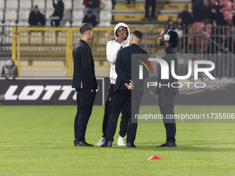 Rafael Leao and Daniel Maldini play during the Serie A match between AC Monza and AC Milan at U-Power Stadium in Monza, Italy, on November 2...