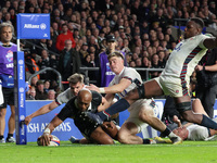 Mark Tele'a of New Zealand scores the winning try during the Autumn Nations Series International Rugby match between England and New Zealand...