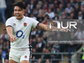 England's Marcus Smith (Harlequins) participates in the Autumn Nations Series International Rugby match between England and New Zealand at A...