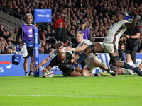 Mark Tele'a of New Zealand scores the winning try during the Autumn Nations Series International Rugby match between England and New Zealand...