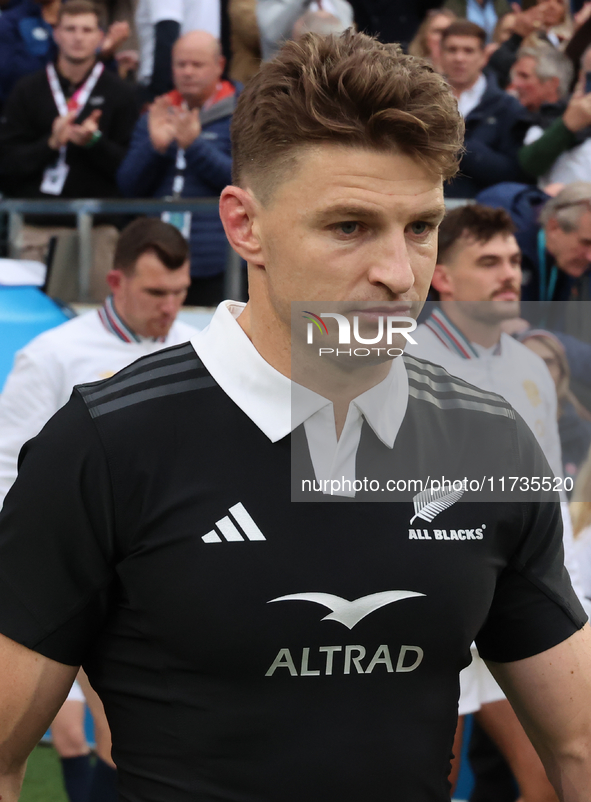 Beauden Barrett of New Zealand participates in the Autumn Nations Series International Rugby match between England and New Zealand at Allian...