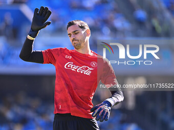 Alex Meret of S.S.C. Napoli participates in the 11th day of the Serie A Championship between S.S.C. Napoli and Atalanta B.C. at the Diego Ar...