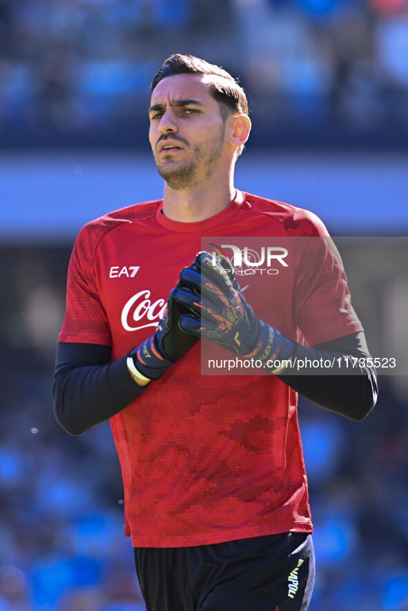 Alex Meret of S.S.C. Napoli participates in the 11th day of the Serie A Championship between S.S.C. Napoli and Atalanta B.C. at the Diego Ar...