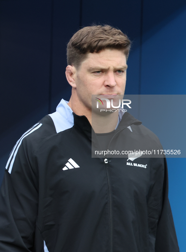 Scott Barrett of New Zealand participates in the Autumn Nations Series International Rugby match between England and New Zealand at Allianz...