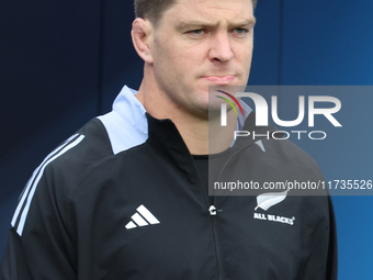 Scott Barrett of New Zealand participates in the Autumn Nations Series International Rugby match between England and New Zealand at Allianz...