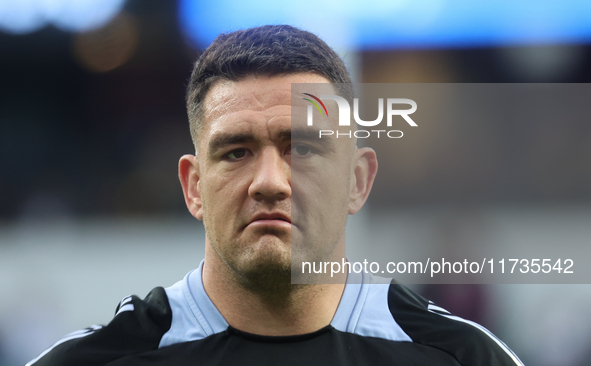 Scott Barrett of New Zealand participates in the Autumn Nations Series International Rugby match between England and New Zealand at Allianz...