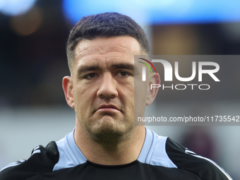 Scott Barrett of New Zealand participates in the Autumn Nations Series International Rugby match between England and New Zealand at Allianz...