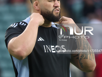 Tyrel Lomax of New Zealand participates in the Autumn Nations Series International Rugby match between England and New Zealand at Allianz St...