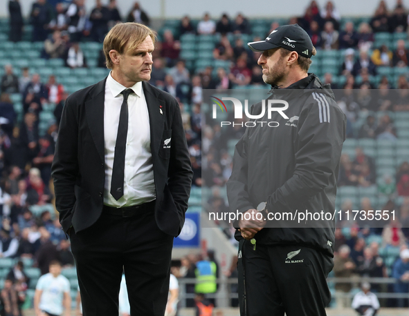 From left to right, Scott Robertson, Head Coach of New Zealand, and Jason Ryan, Assistant Coach, during the Autumn Nations Series Internatio...