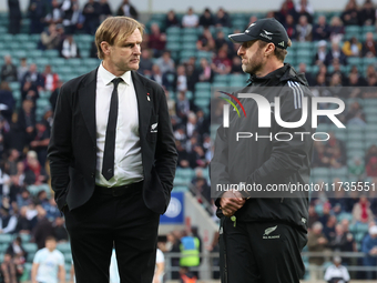 From left to right, Scott Robertson, Head Coach of New Zealand, and Jason Ryan, Assistant Coach, during the Autumn Nations Series Internatio...