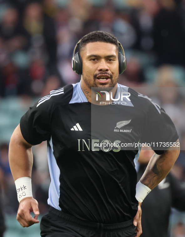 Asafo Aumua of New Zealand participates in the Autumn Nations Series International Rugby match between England and New Zealand at Allianz St...