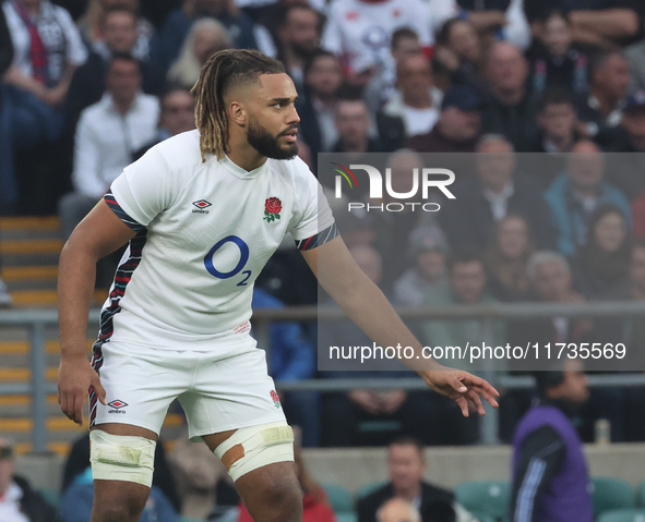 Chandler Cunningham-South of England (Harlequins) participates in the Autumn Nations Series International Rugby match between England and Ne...